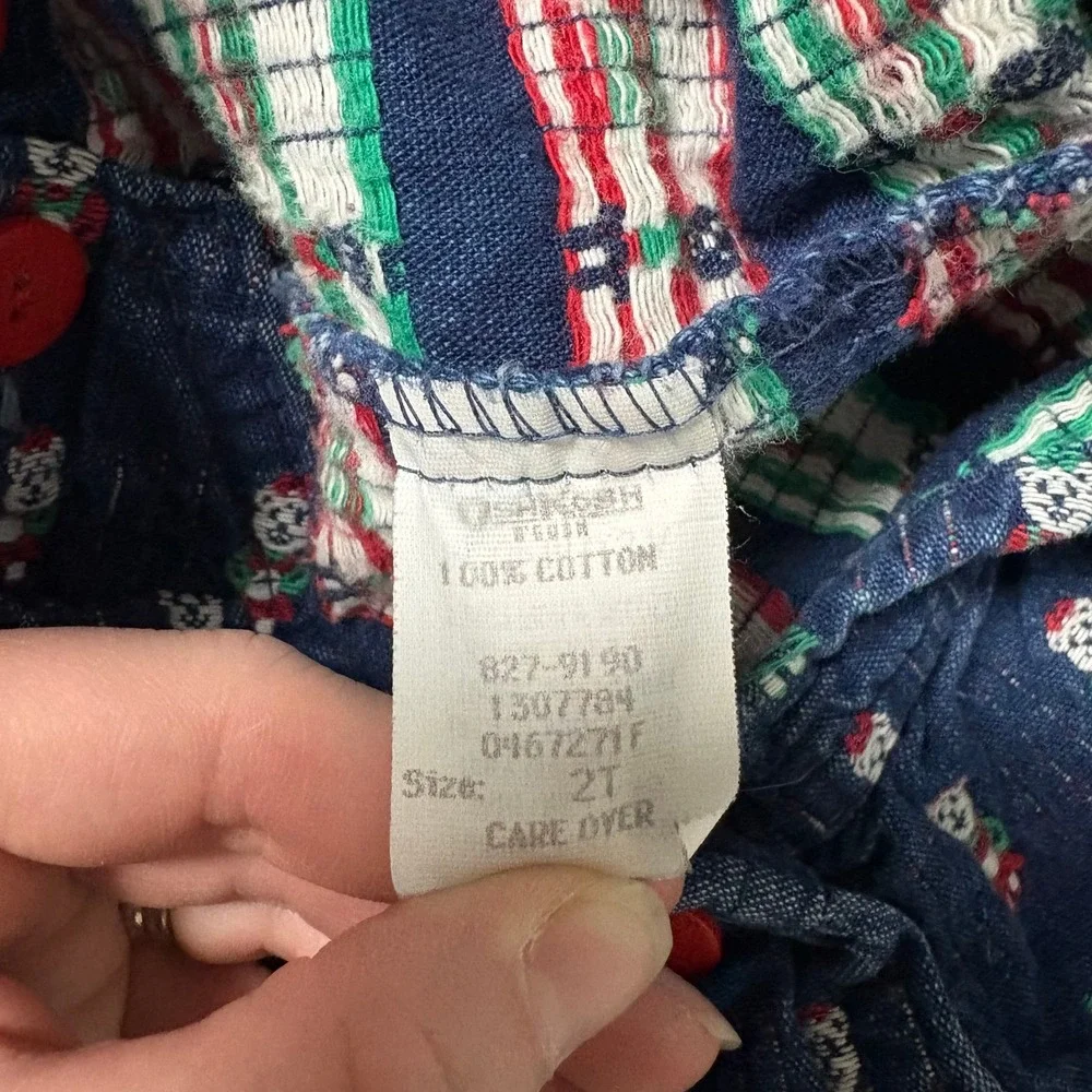 Vintage 1990's Oshkosh B'Gosh Christmas Bear Themed Overalls Toddler Girls 2T